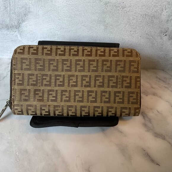 Fendi Zucca Brown Tan Zip Around Long Wallet - Picture 7 of 12